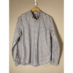 J.Crew All Cotton Oxford Slim Button Down Shirt Men's Large Light Blue Red Plaid